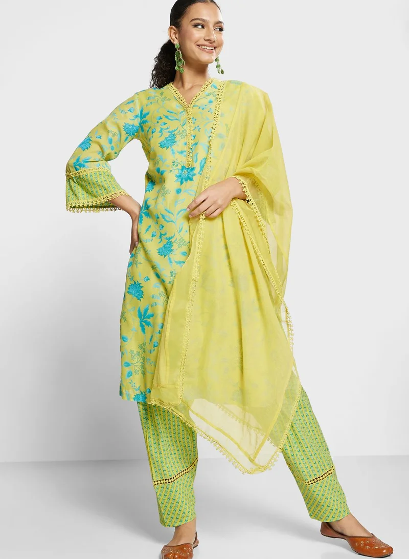 Biba Floral Kurti with Bottom & Dupatta