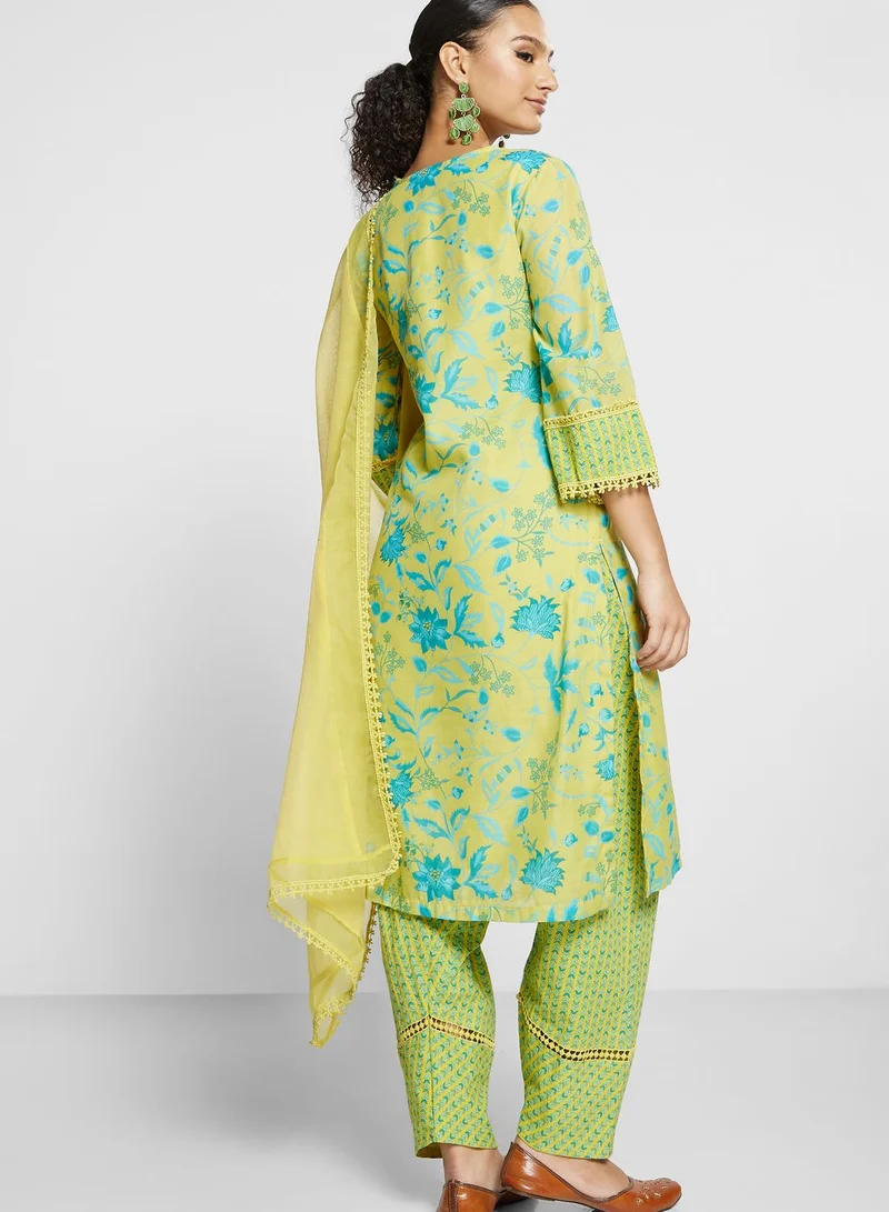Biba Floral Kurti with Bottom & Dupatta