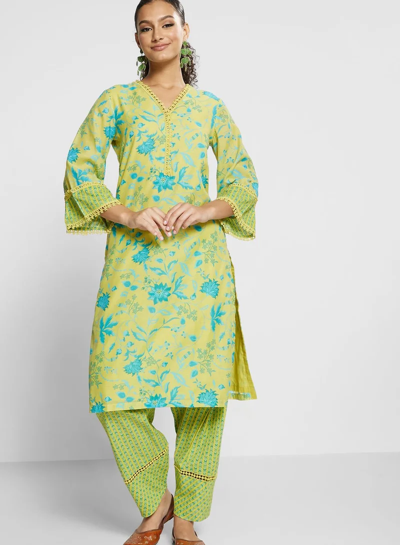 Biba Floral Kurti with Bottom & Dupatta