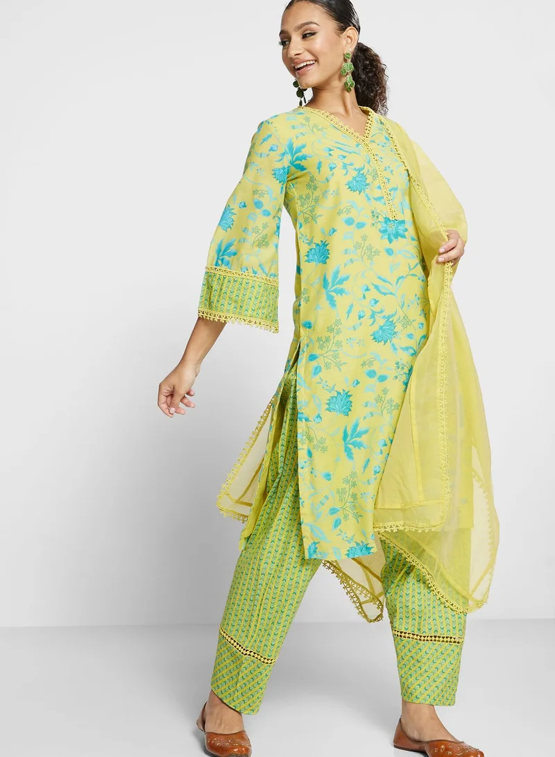 Biba Floral Kurti with Bottom & Dupatta