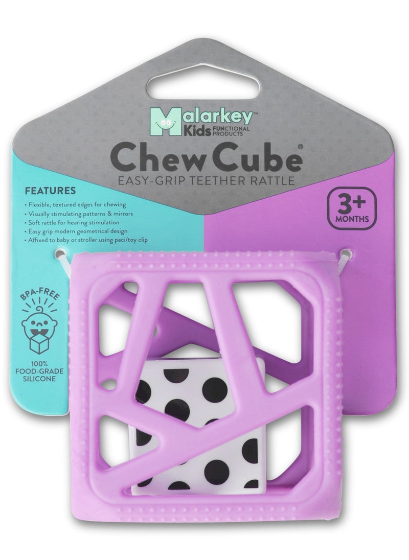 Malarkey Kids - Chew Cube Baby Teether Rattle | Soft Food-Grade Silicone Teething Toy | BPA-Free | Stimulates Gripping & Motor Skills | 3M+ | Dimensions: L 8 x B 2 x H 10.5 cm - Image 1
