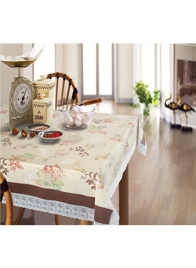 Freelance PVC Vinyl Tuscany Flannel Backing Dining Plastic Table Cover Cloth - Waterproof Protector, 6-8 Seater, Oblong/Oval 60 X 90 inches (with White Border Edge Lace) - Product of Meiwa, Japan - Image 1