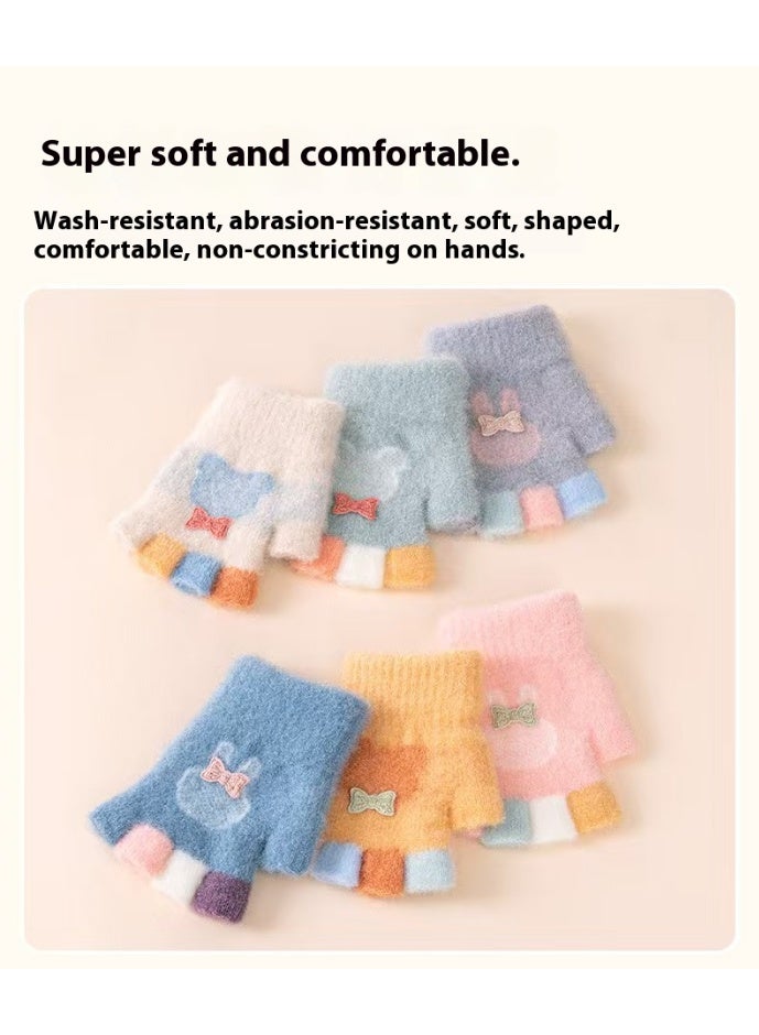 قفازات أطفال برسومات كرتونية دافئة شتوية مضادة للتجمد بأصابع مقسمة، لون بيج - Image 2