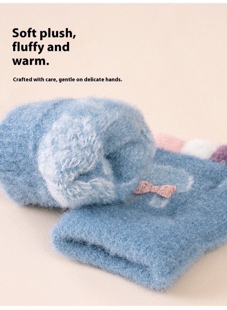 قفازات أطفال برسومات كرتونية دافئة شتوية مضادة للتجمد بأصابع مقسمة، لون بيج - Image 4