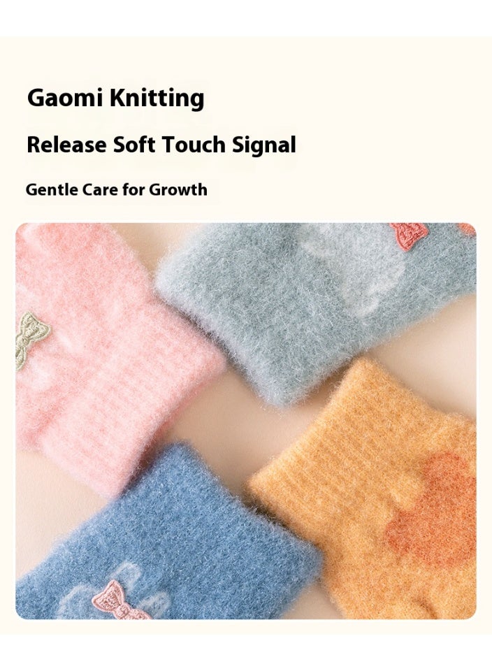 قفازات أطفال برسومات كرتونية دافئة شتوية مضادة للتجمد بأصابع مقسمة، لون بيج - Image 5