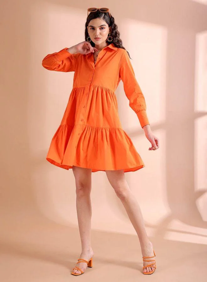 مرفوعة Women Fit and Flared Casual Solid Shirt Dress