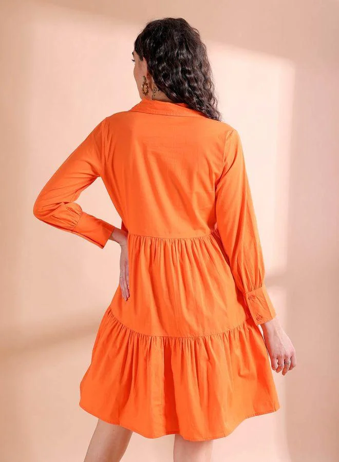 مرفوعة Women Fit and Flared Casual Solid Shirt Dress