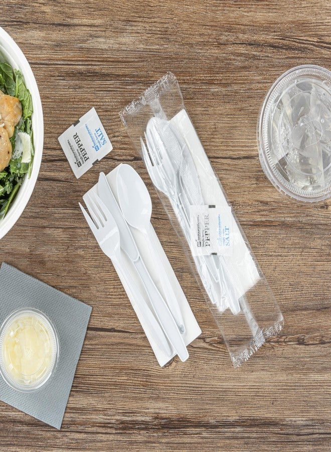 Restaurantware-RW Base 8.9 x 2.7 x 1.2 Inch Cutlery Set, 500 Medium Weight Utensil Packs - With Napkin And Salt/Pepper Packets, White Plastic Flatware Kits, Individually Wrapped - Image 3