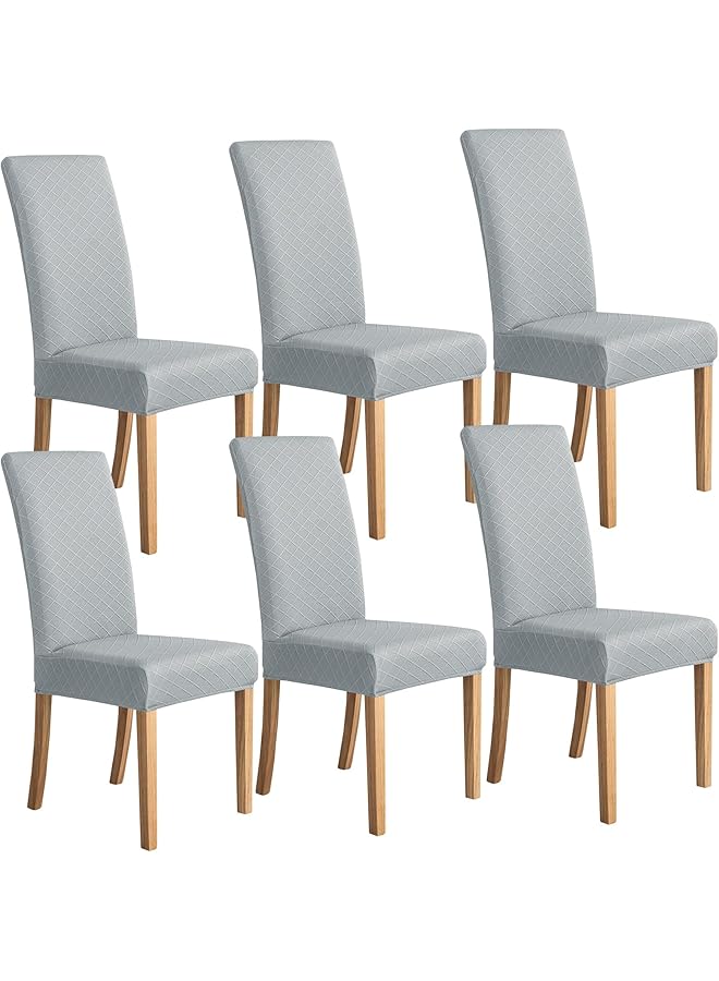 The Bros Dining Chair Slipcovers, Diamond lattice Jacquard Dining Room Chair Cover Set of 6, Super Fit Stretch Fabric Slipcover Removable Washable Protector for Home,Restaurant-Silver Gray - Image 1