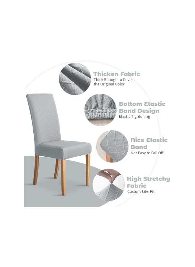 The Bros Dining Chair Slipcovers, Diamond lattice Jacquard Dining Room Chair Cover Set of 6, Super Fit Stretch Fabric Slipcover Removable Washable Protector for Home,Restaurant-Silver Gray - Image 2