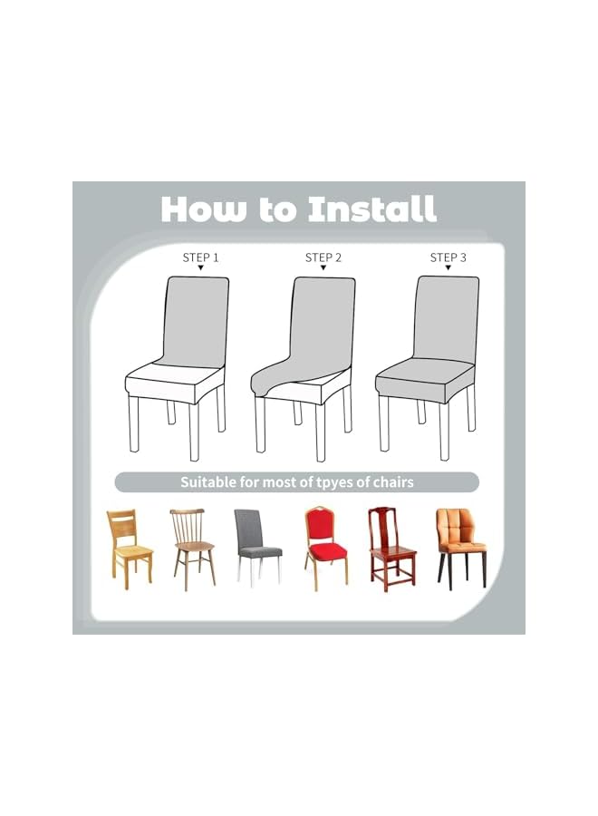 The Bros Dining Chair Slipcovers, Diamond lattice Jacquard Dining Room Chair Cover Set of 6, Super Fit Stretch Fabric Slipcover Removable Washable Protector for Home,Restaurant-Silver Gray - Image 3