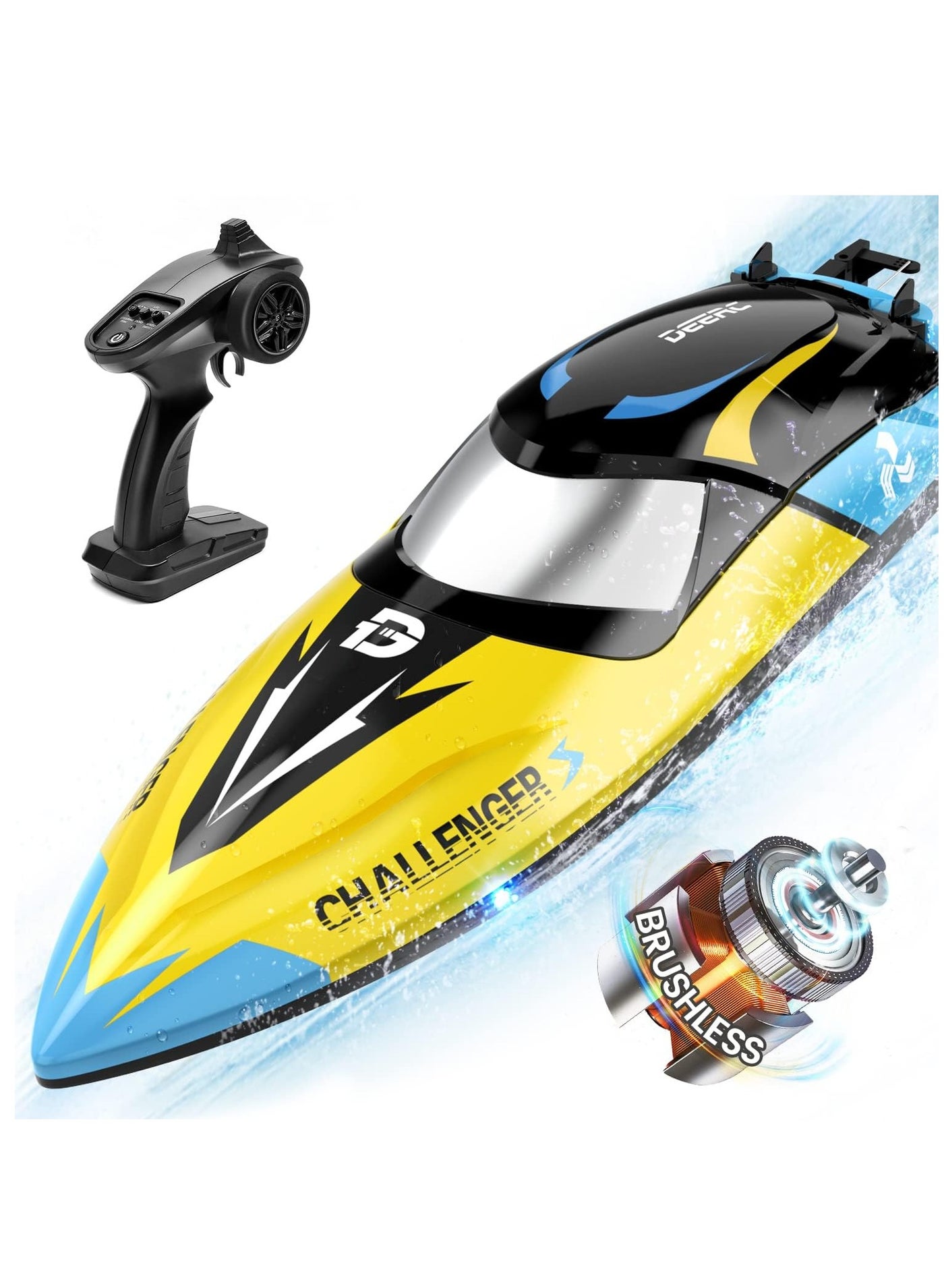DEERC Brushless RC Boat, 30+ mph Fast Remote Control Boats with Never Capsize&Low Battery Alarm Function, 2.4GHz Racing Boat with LED Lights for Pools&Lakes, Speed Toy Gift for Adults Boys&Girls