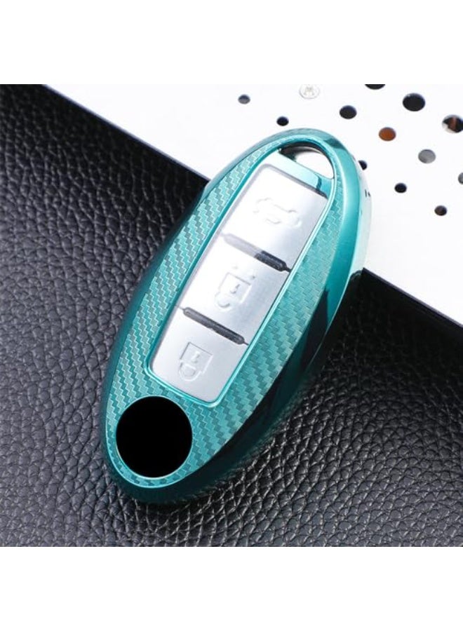 JZS Car Key Cover New Styling Carbon Fiber Pattern Car Key Cover Case Fit for Car PATROL QX80 and Infiniti QX56 key 3/4/5 button Tiida Sunny/Teana/X-Trail/Livina/ keychain Case Shell,Green - Image 1
