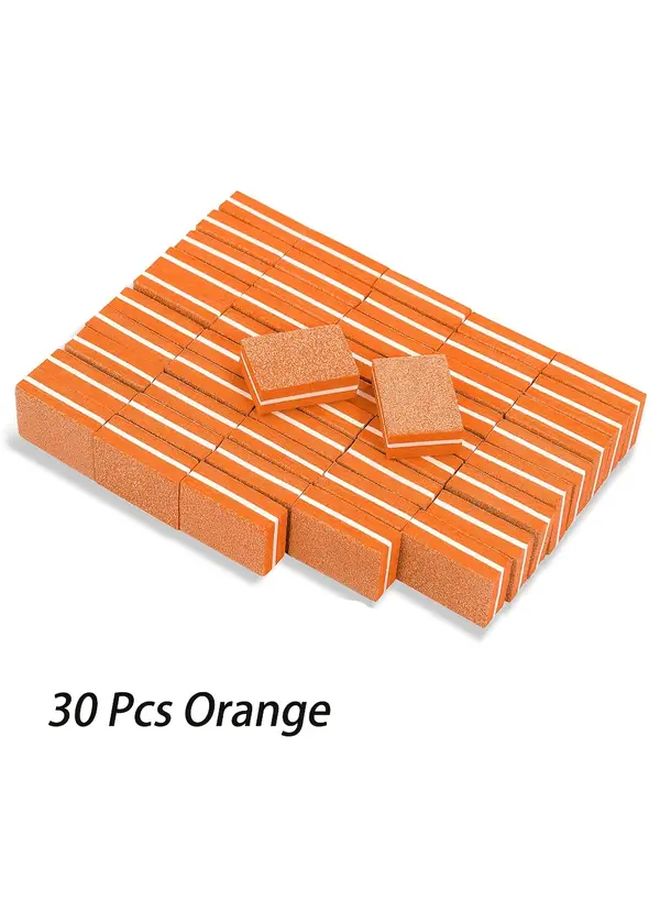 30 قطعة من مجموعة بردات الأظافر البرتقالية المربعة، مبردات مزدوجة الجوانب لعملية تنظيف الأظافر والعناية بالقدمين - Image 1