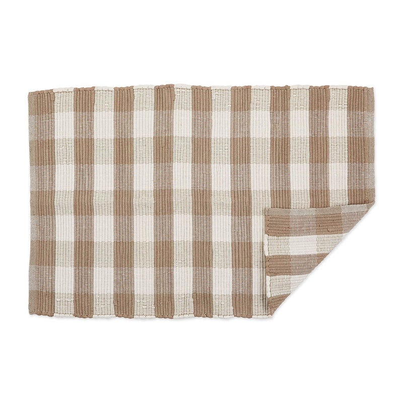 DII Buffalo Check Rug Collection, Hand Dyed Reversible Chindi Rug, 26x40, Stone/Cream - Image 3
