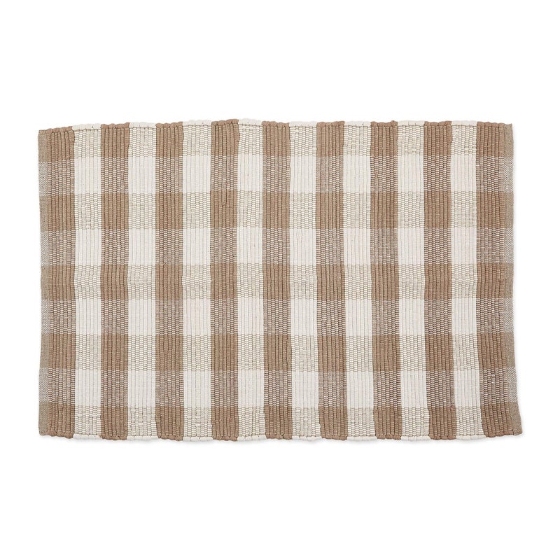 DII Buffalo Check Rug Collection, Hand Dyed Reversible Chindi Rug, 26x40, Stone/Cream - Image 1