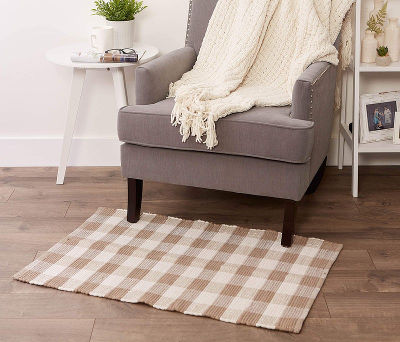 DII Buffalo Check Rug Collection, Hand Dyed Reversible Chindi Rug, 26x40, Stone/Cream - Image 4