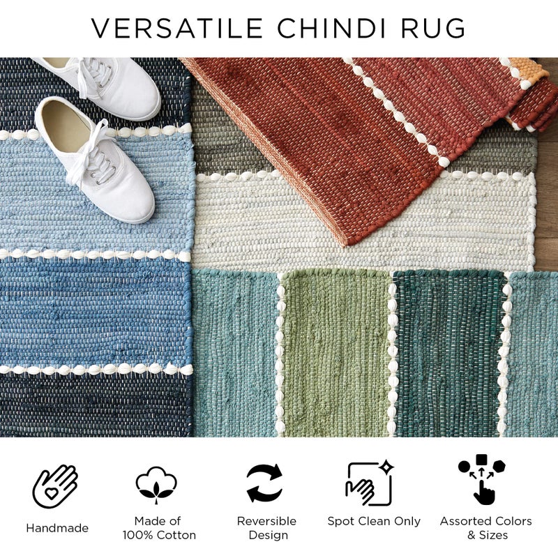 DII Buffalo Check Rug Collection, Hand Dyed Reversible Chindi Rug, 26x40, Stone/Cream - Image 5