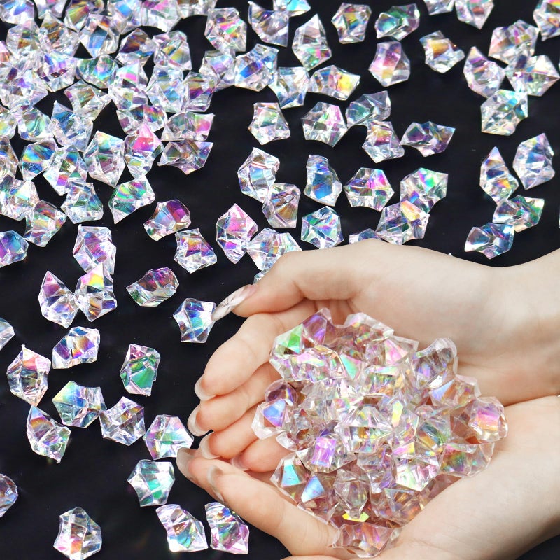 Ceya Clear Holographic Fake Ice Rocksï¼Œ220PCS Dazzling Vase Fillers Acrylic Fake Diamond Crystals Water Beads Marbles 13OZ Glass Gems for Centerpieces Table Decoration Party Christmas Wedding Birthday - Image 1