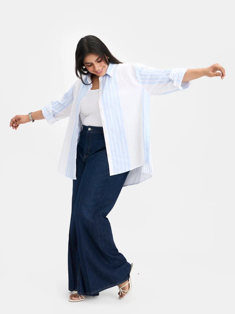 فيرجيو Stripes Cotton Striped Plus Size Shirt Button Detail for Women