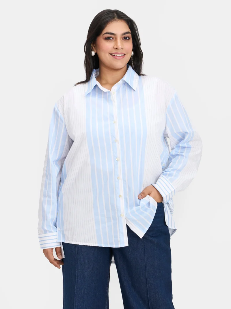 فيرجيو Stripes Cotton Striped Plus Size Shirt Button Detail for Women