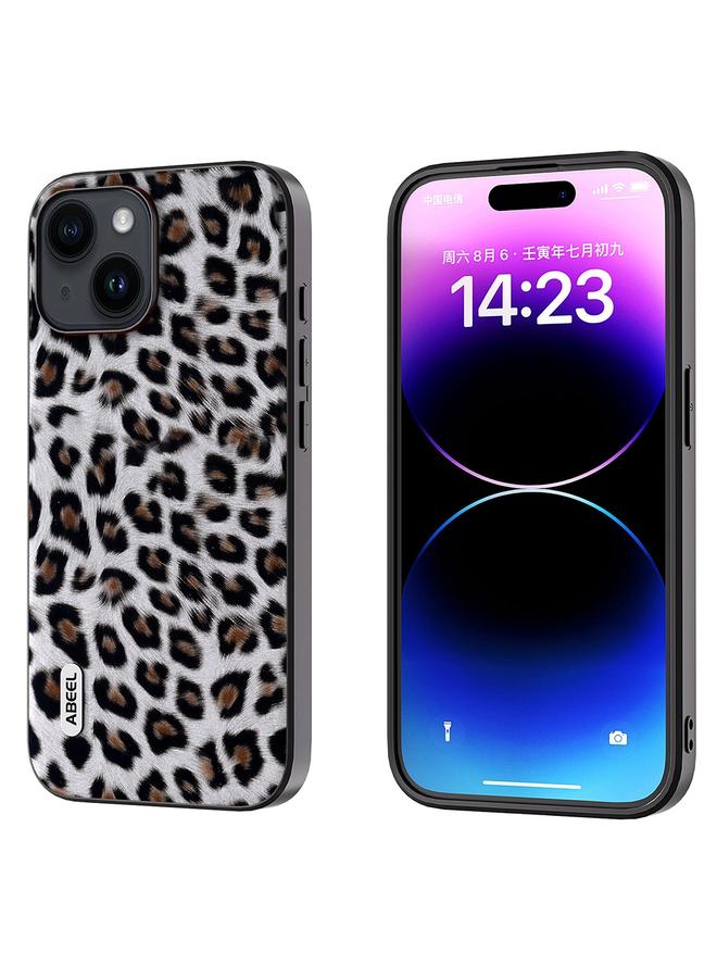 اس-توب جراب هاتف ABEEL ذو الحافة السوداء بتصميم جلد النمر لهاتف iPhone 15 Plus - Image 1