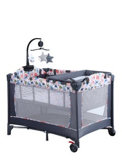 COCO BABY سرير من طبقتين، طاولة حفاضات محمولة قابلة للطي ومتحركة، طاولة رعاية الطفل، سرير أطفال مع مجموعة ألعاب موسيقية وفراش وطاولة حفاضات 0-36 شهرًا  - Image 1