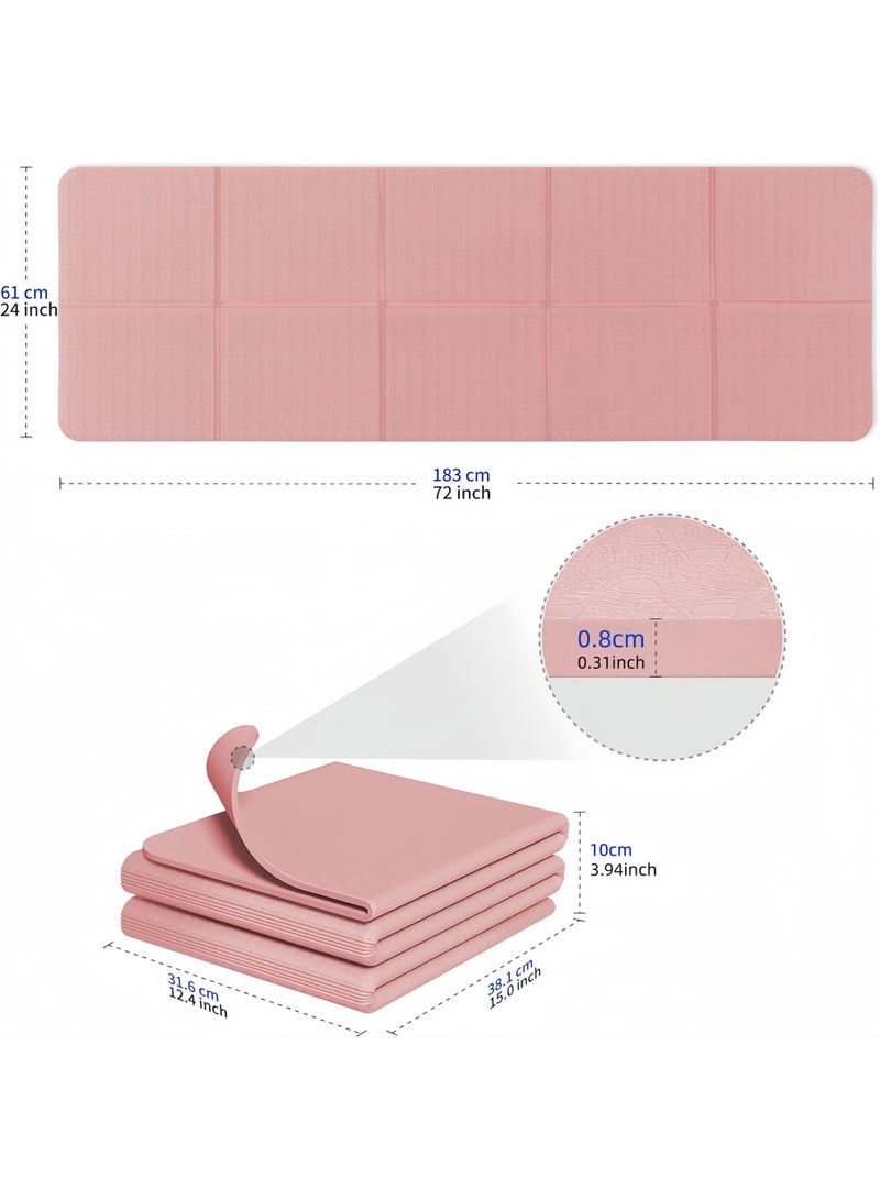 Portable Foldable Yoga Mat,Thickened Fitness Mat with Storage Bag,Non-Slip Eco-Friendly TPE Yoga Mat,Suitable for Yoga,Pilates and Travel Fitness,183X61X0.8cm(Pink) - Image 3