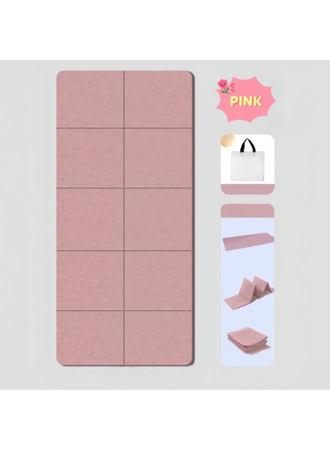 Portable Foldable Yoga Mat,Thickened Fitness Mat with Storage Bag,Non-Slip Eco-Friendly TPE Yoga Mat,Suitable for Yoga,Pilates and Travel Fitness,183X61X0.8cm(Pink) - Image 2