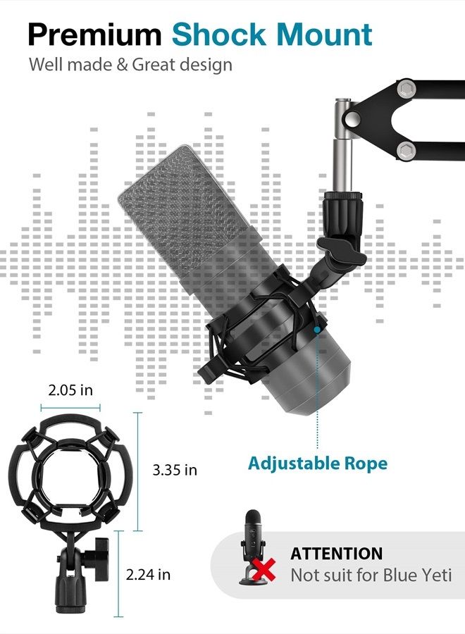 InnoGear Microphone Stand for Blue Yeti Adjustable Suspension Boom Scissor Arm Stand with 3/8/''to 5/8/'' Screw Adapter Shock Mount Windscreen Pop Filter Mic Clip Holder Cable Ties, Medium, Black - Image 2