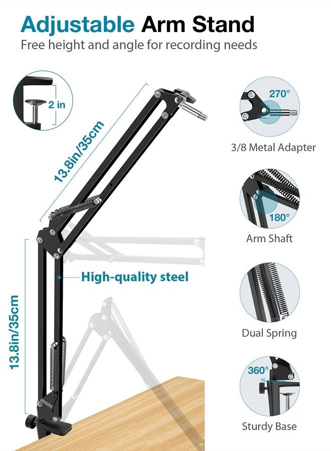 InnoGear Microphone Stand for Blue Yeti Adjustable Suspension Boom Scissor Arm Stand with 3/8/''to 5/8/'' Screw Adapter Shock Mount Windscreen Pop Filter Mic Clip Holder Cable Ties, Medium, Black - Image 4