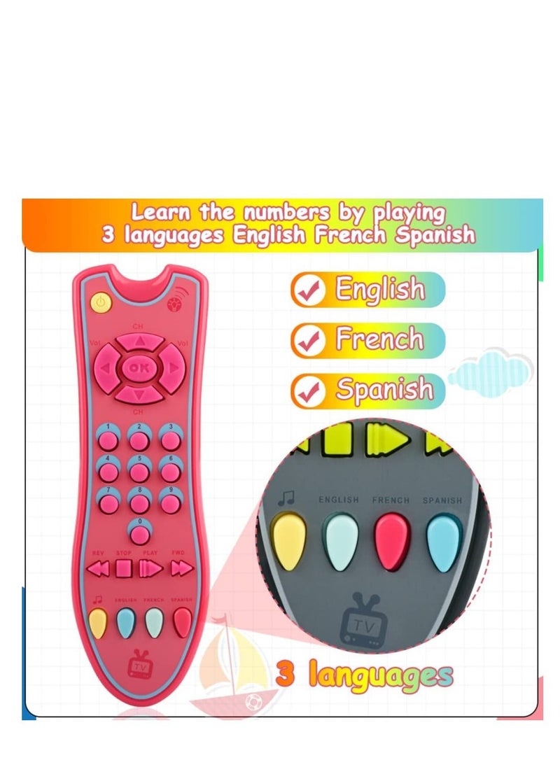 Y&D TV Remote Control Toy Early Education for 6 Months Toddlers Kids Provides Musical Play of Light and Sound Numbers Learning Come with 3 Language Models English French Spanish Pink  - Image 4