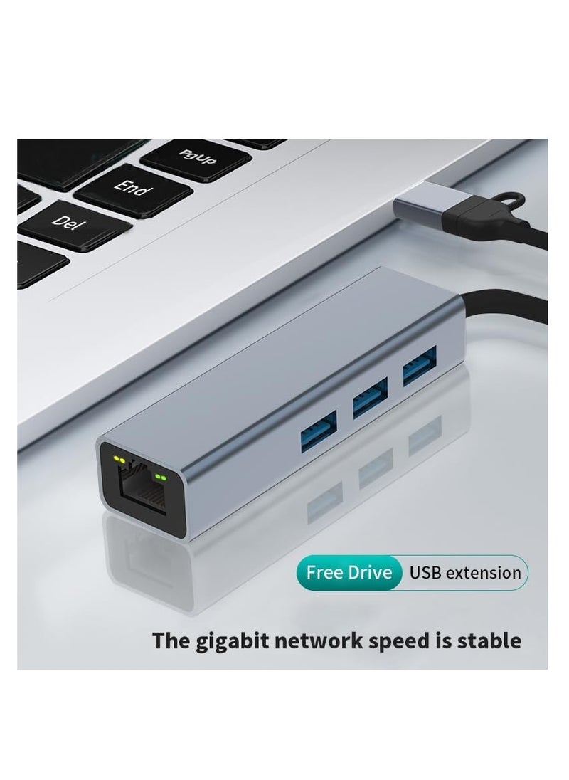 Generic - USB+Type C 2-in-1 to LAN Port (Gigabit) +HUB Hub USB C to HDMI Hub Ethernet 3*USB 3.0 SD/TF Card Reader, Compatible with USB C Laptops and Other C-Type Devices - Image 1