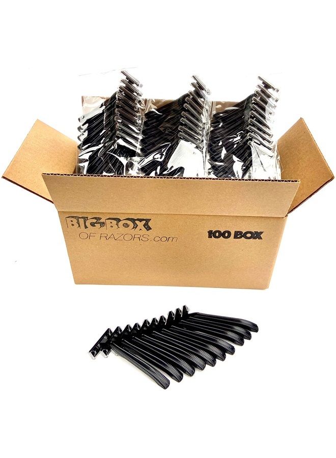 Big Box of Razors 100 Twin Blade Black Disposable Razors in Bulk - Professional or Home Use - Image 1