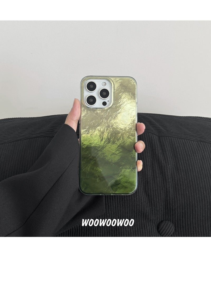 NIBEMINENT Tin Foil Pattern Simplicity Protective TPU Case Cover For iPhone 15, Green Gradient