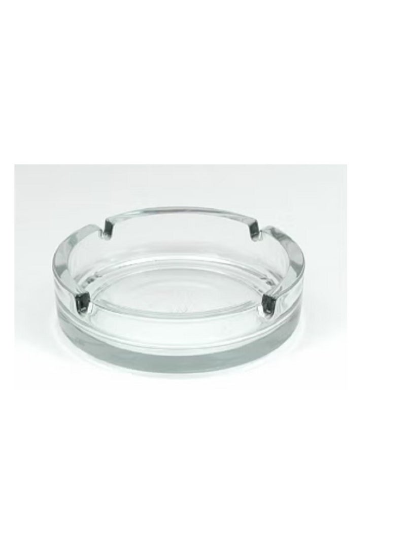 A two-piece, circular, transparent art piece