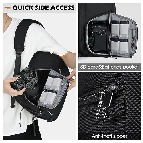 SDYSM Camera Bag Backpack Professional for DSLR SLR Mirrorless Camera Waterproof Laptop Back Pack 14 Inch with Rain Cover Anti Theft Travel Case Large Capacity Photography Backpack Black - Image 4