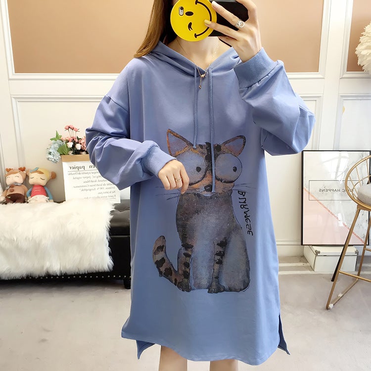 Maternity Long Sleeve Autumn Korean Loose Large Size Sweater Set Blue 9604 top 