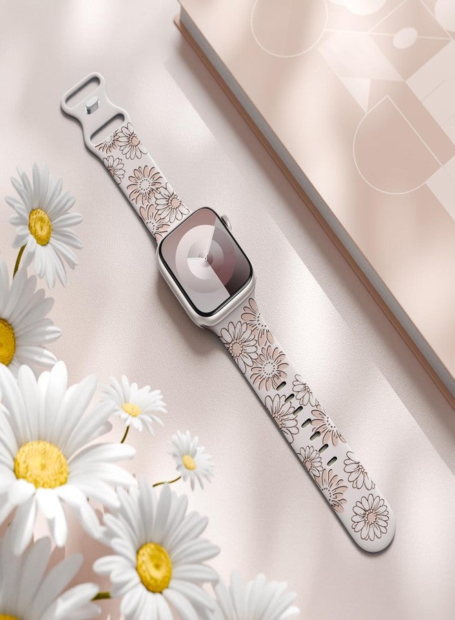 DaQin Floral Engraved Band Compatible with Apple Watch Bands 40mm 41mm 38mm Women, Cute Flower iWatch Bands Soft Silicone Sport Strap for Apple Watch Series 9 8 7 6 5 4 3 2 1 SE Ultra,Starlight/Nude - Image 3