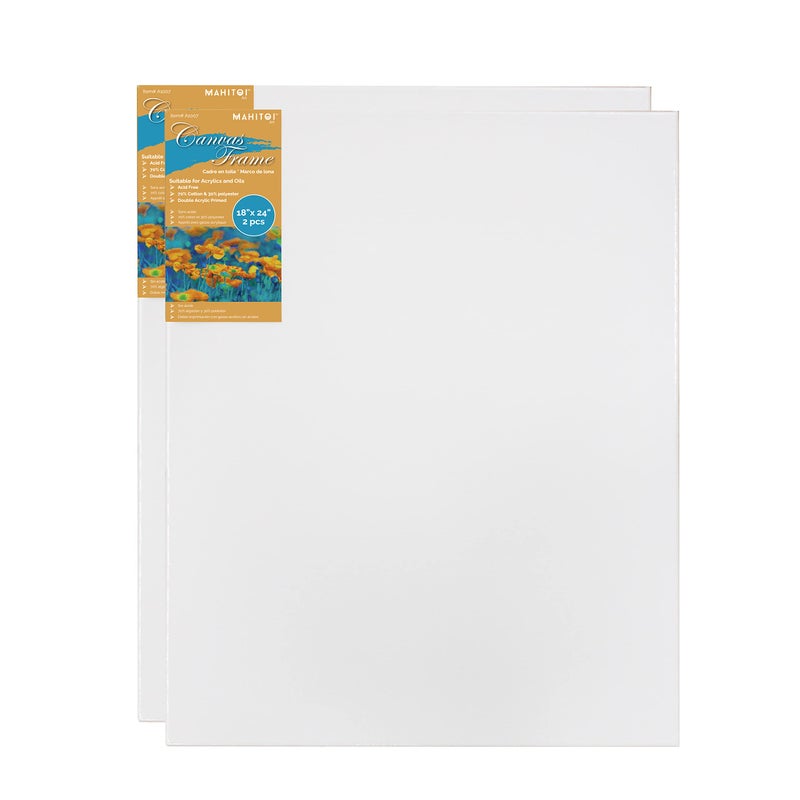 MAHITOI MAHITOI  2PC Cotton Stretched 18 x 24 Double Primed Gesso Wooden Frame to Smooth Surface  Reduce Absorbency for Acrylic Oil Paints AcidFree Medium Weight Blank White 18 x 24 Canvas 