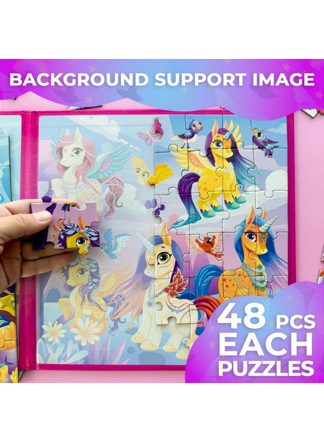 quokka Magnetic Puzzles For Kids Ages 4 6 2X48 Travel Puzzle Games For Toddlers 3 5 Years Old Car Activities Toy For Boys And Girls 2 4 Yo Unicorns & Mermaid Learning Magnet For Road Trip - Image 3