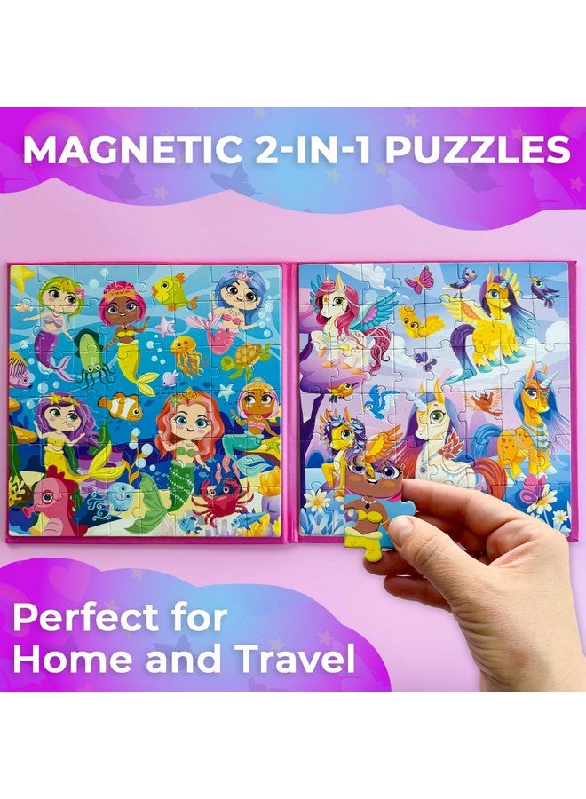 quokka Magnetic Puzzles For Kids Ages 4 6 2X48 Travel Puzzle Games For Toddlers 3 5 Years Old Car Activities Toy For Boys And Girls 2 4 Yo Unicorns & Mermaid Learning Magnet For Road Trip - Image 4
