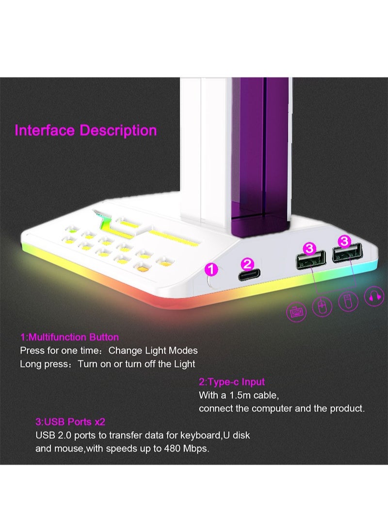 FlashHawk RGB Desktop Gaming Headset Stand with 2 USB Ports White  - Image 3