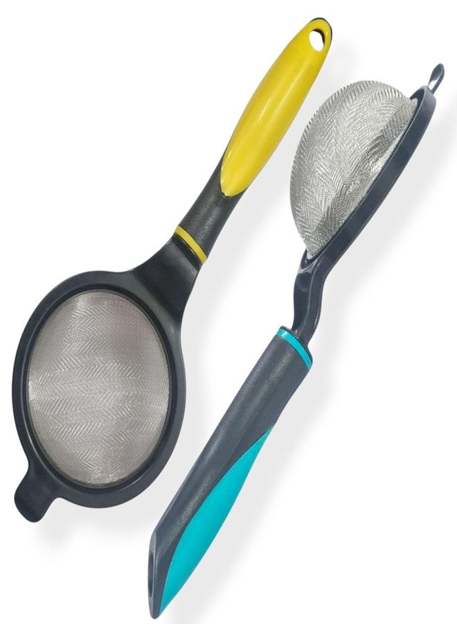 RIANZ® Pack of 2 Plastic Handle Stainless Steel Mesh Strainer | Extra Fine Food Grade Channi for Tea, Milk, Coffee, Juice & Kitchen Use – Durable & Easy to Clean 8Cm (Multicolor) - Image 1
