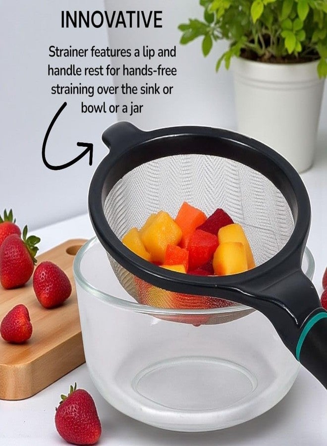 RIANZ® Pack of 2 Plastic Handle Stainless Steel Mesh Strainer | Extra Fine Food Grade Channi for Tea, Milk, Coffee, Juice & Kitchen Use – Durable & Easy to Clean 8Cm (Multicolor) - Image 3