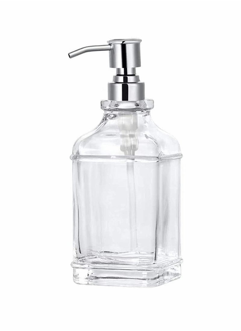 Soap Dispenser Thick Clear Glass with 304 Silver Stainless Steel Pump Refillable Rustproof Hand Soap Dispenser