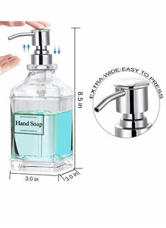Excefore Soap Dispenser Thick Clear Glass with 304 Silver Stainless Steel Pump Refillable Rustproof Hand Soap Dispenser  - Image 2