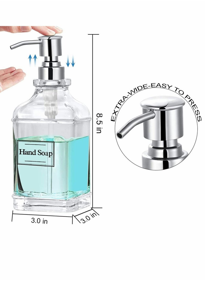 Soap Dispenser Thick Clear Glass with 304 Silver Stainless Steel Pump Refillable Rustproof Hand Soap Dispenser