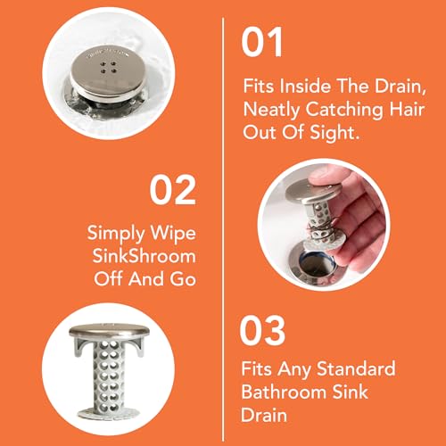 SinkShroom Revolutionary Bathroom Sink Drain Protector Hair Catcher, Strainer, Snare, Nickel Edition - Image 2