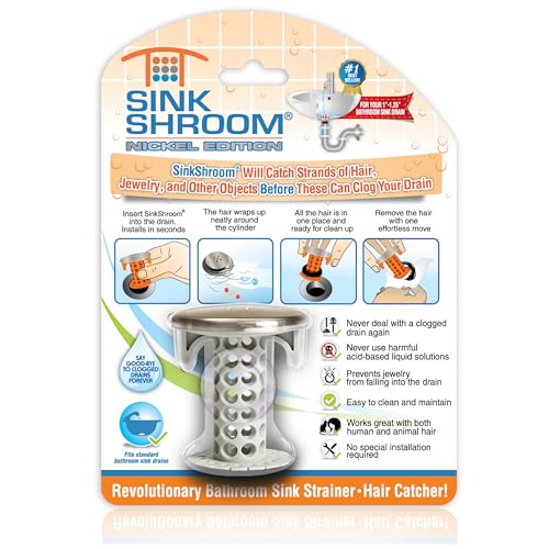 SinkShroom Revolutionary Bathroom Sink Drain Protector Hair Catcher, Strainer, Snare, Nickel Edition - Image 1